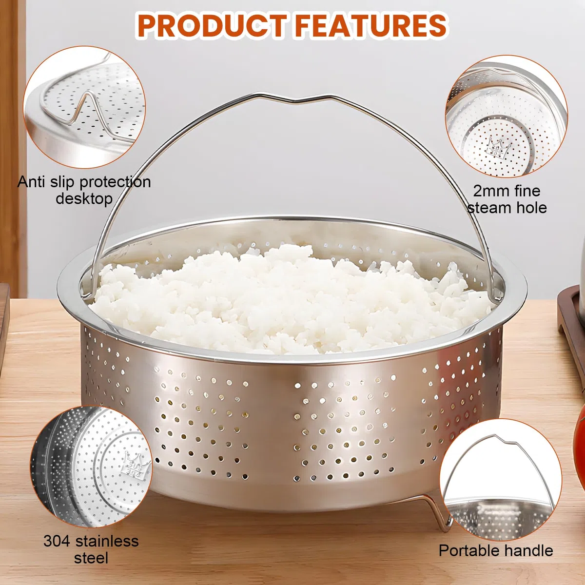 Vaporera Cocinar Vapor De Acero Inoxidable 304, Steamer For Cooking, Inserto para Olla, Colador para Ollas, Ollas De Cocina, Olla A Presión, Guisar Verduras, Frutas, Huevos, 20 Cm, Plateado