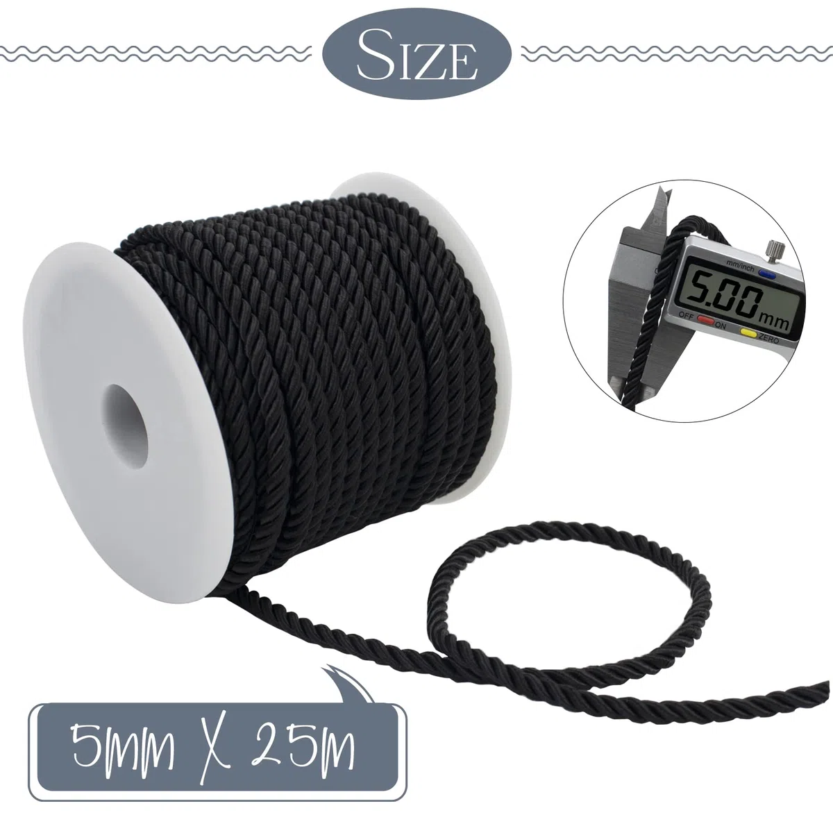 Cuerda trenzada blanca de 5 mmx25 m, cuerda de poliéster de 3 capas suave, cordón de satén para manualidades, bolsas de regalo, decoración del hogar