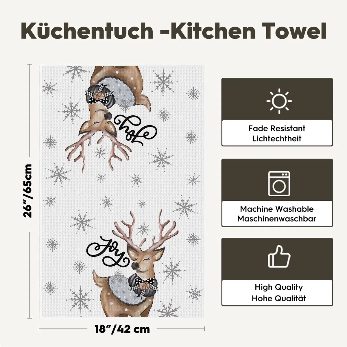 Artoid Mode Muñeco de nieve guantes de reno acebo Navidad paños de cocina, 42 x 65 cm, decoración de invierno, juego de 4