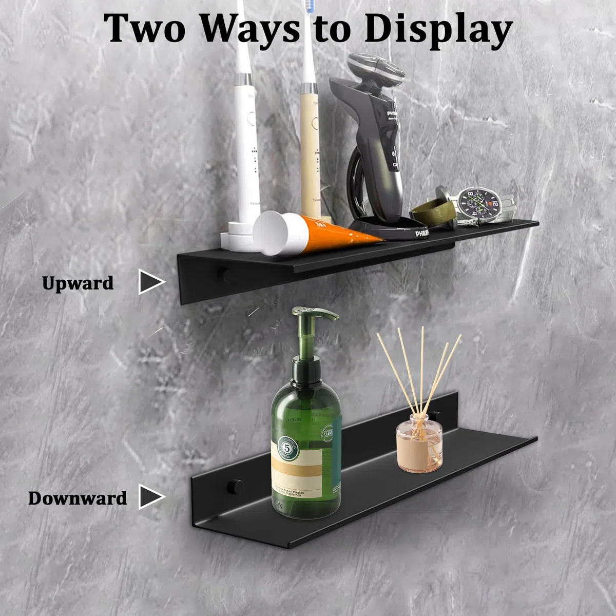 2 Piezas Estanterias Pared de Alluminio, Baldas Pared sin Agujeros, Baldas Flotantes Pareds Modernidad Estante de Pareds Flotante para Baño, Sala de Estar, Dormitorio, Cocina, Oficina (Negro, 40CM）