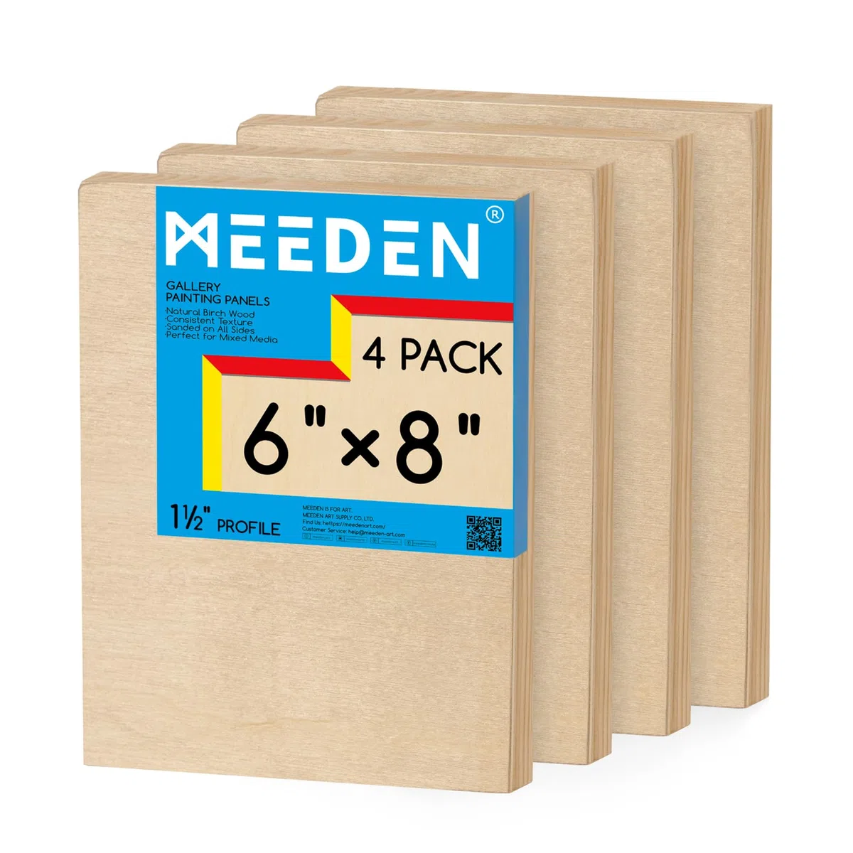 MEEDEN Tablero de lienzo de madera sin acabar: 1-1/2 pulgadas de profundidad, 6 x 8 pulgadas, paquete de 4, tablero de arte de madera en blanco para pintar