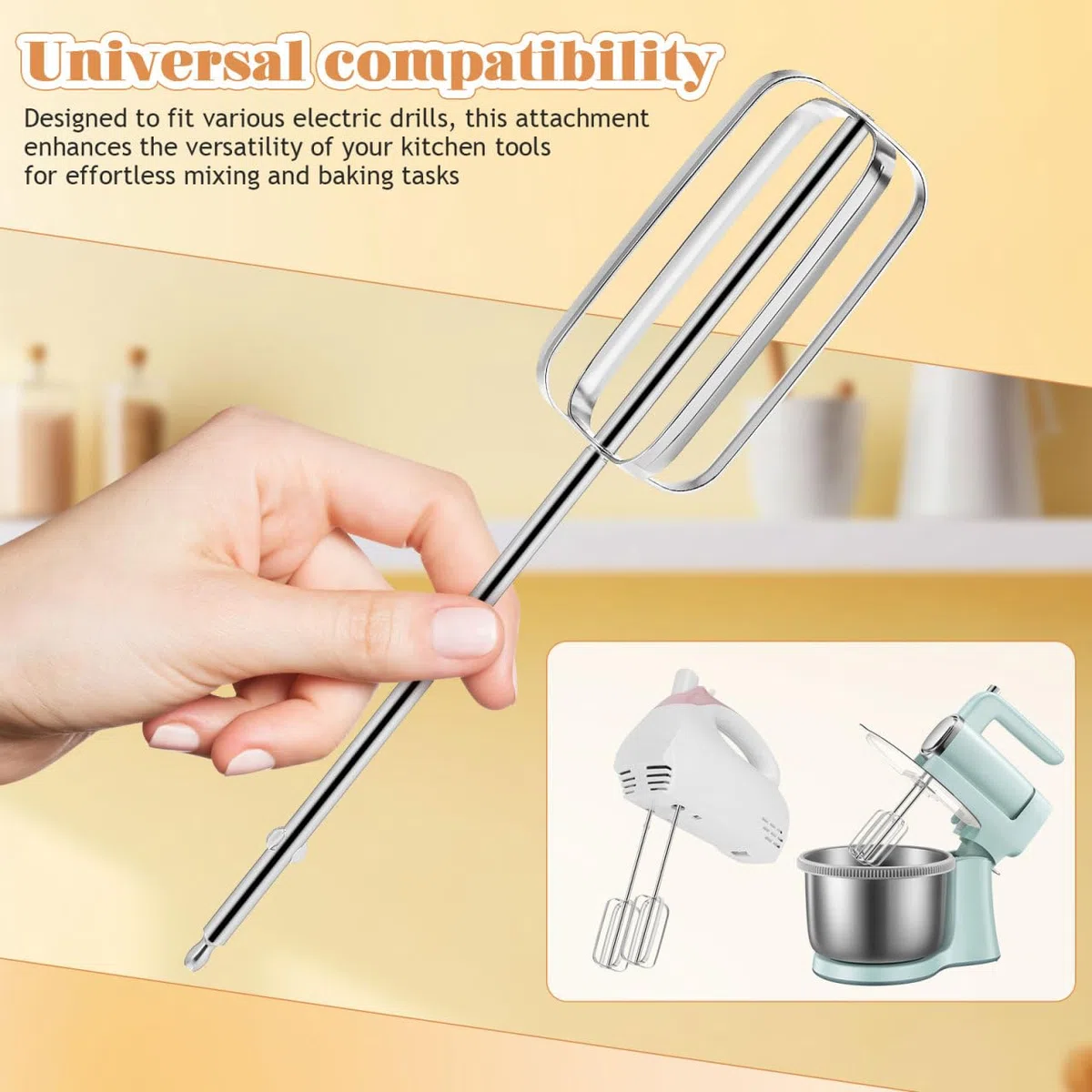 Accesorios Batidores para Batidora De Mano De Acero Inoxidable 304 Varillas Repuesto Compatibles con Taladros Eléctricos 4 Hojas para Batir Huevos Y Masa En Cocina Y Repostería