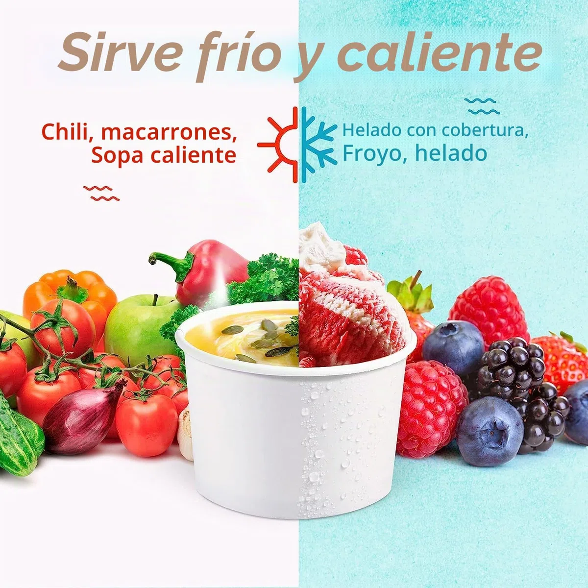 LATERN 50 Piezas Cuencos de Helado de Papel con 50 Piezas Cucharas, 12oz /360ml Cuencos de Papel Desechables para Comida Fría y Caliente Sopa Sundae Yogur Helado Postre (Blanco)