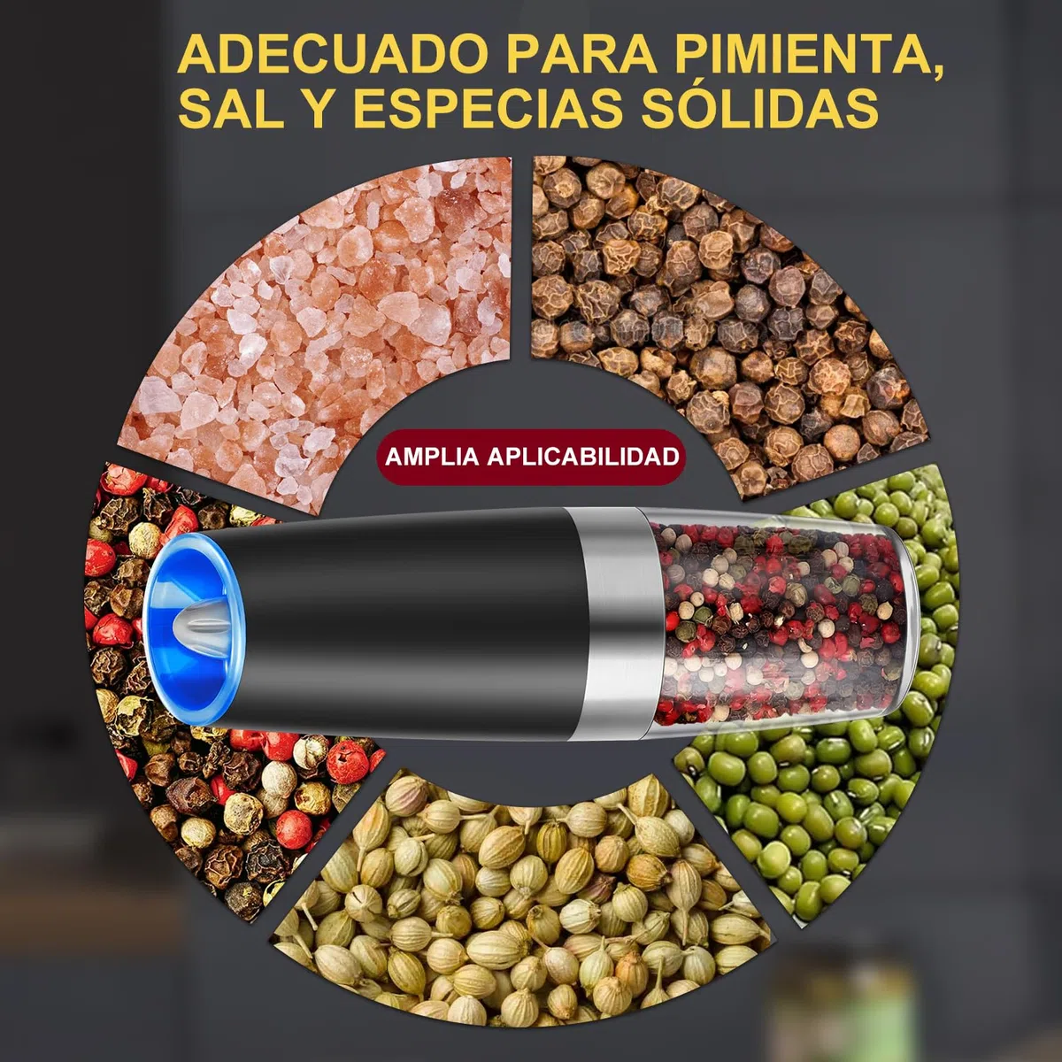 Molinillo Pimienta, Hotec Molinillos Eléctricos de Pimienta y Sal, 9 oz de Alta Capacidad, Funciona con Pilas AAA con Sensor de Gravedad, 6 Niveles de Molienda e Indicador LED,Juego de 2