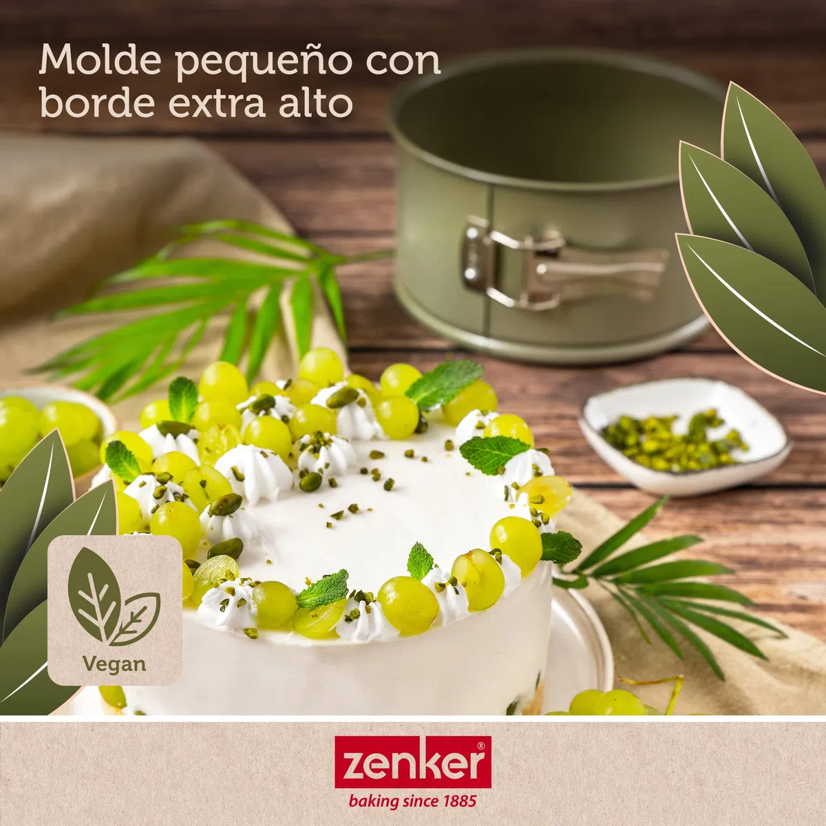 Zenker 7458 Molde de panettone con bisagras, molde verde sostenible antiadherente, ILAG, cera de carnauba, 18 cm