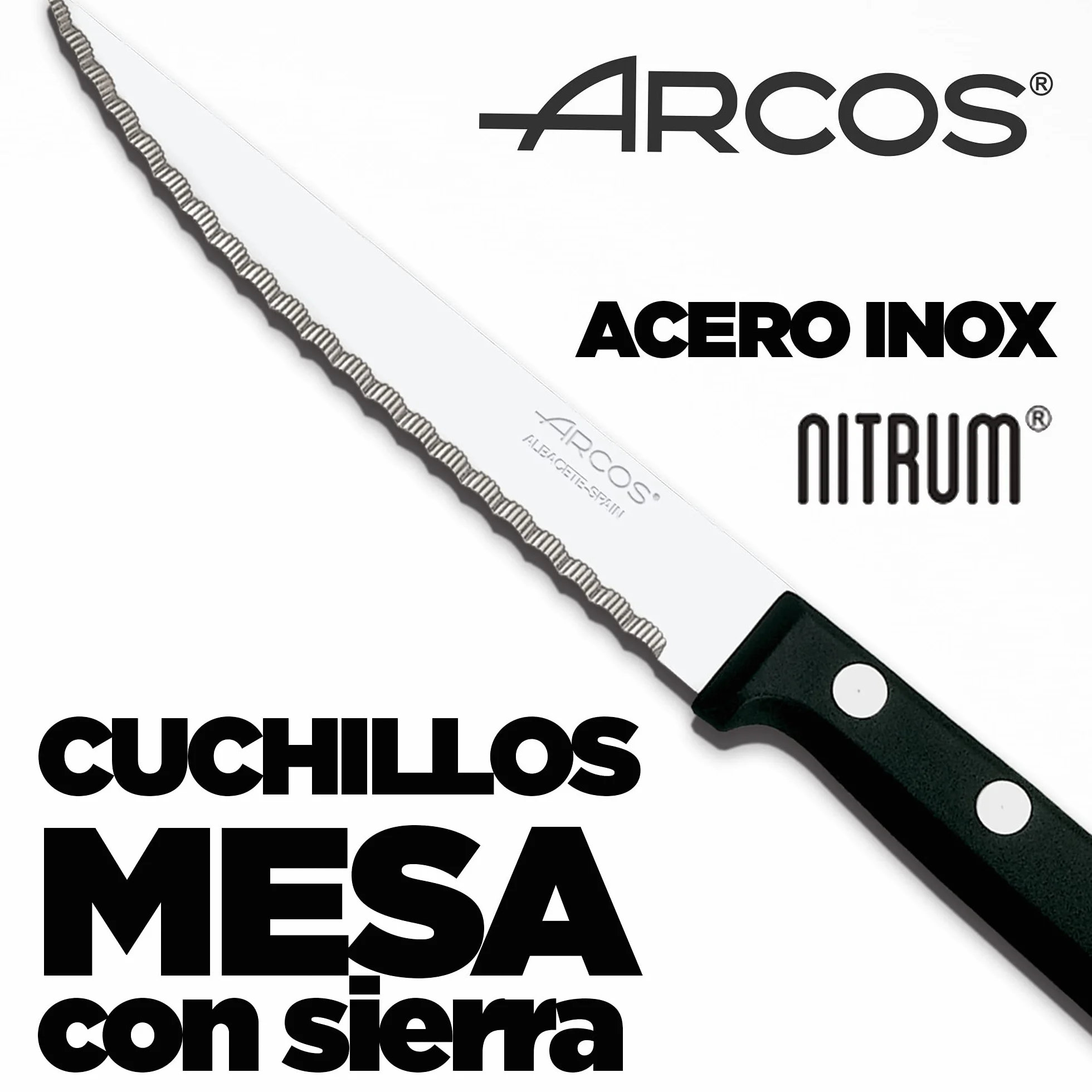 Arcos | cuchillos de mesa (6 ud) | cuchillos acero inoxidable con sierra cuchillo chuletero cuchillos chuleteros | Fabricado en España