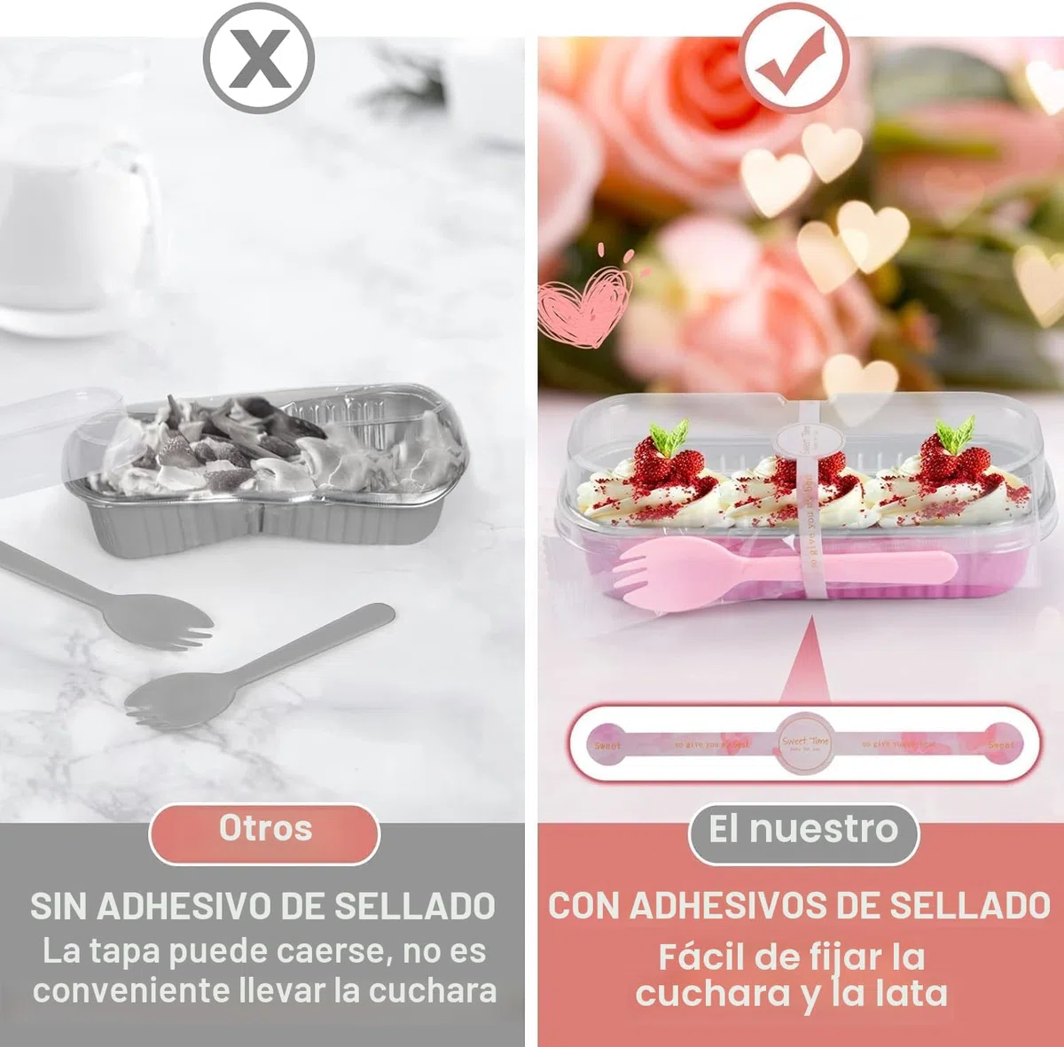 KAHEIGN 50 Piezas Mini Moldes Para Pan Con Tapas Y Cucharas, 200ml Rectangulares Aluminio Papel Contenedore para Hornear Pasteles con Pegatina de Sellado para Boda Cumpleaño Picnic Fiesta (Rosa Plata)