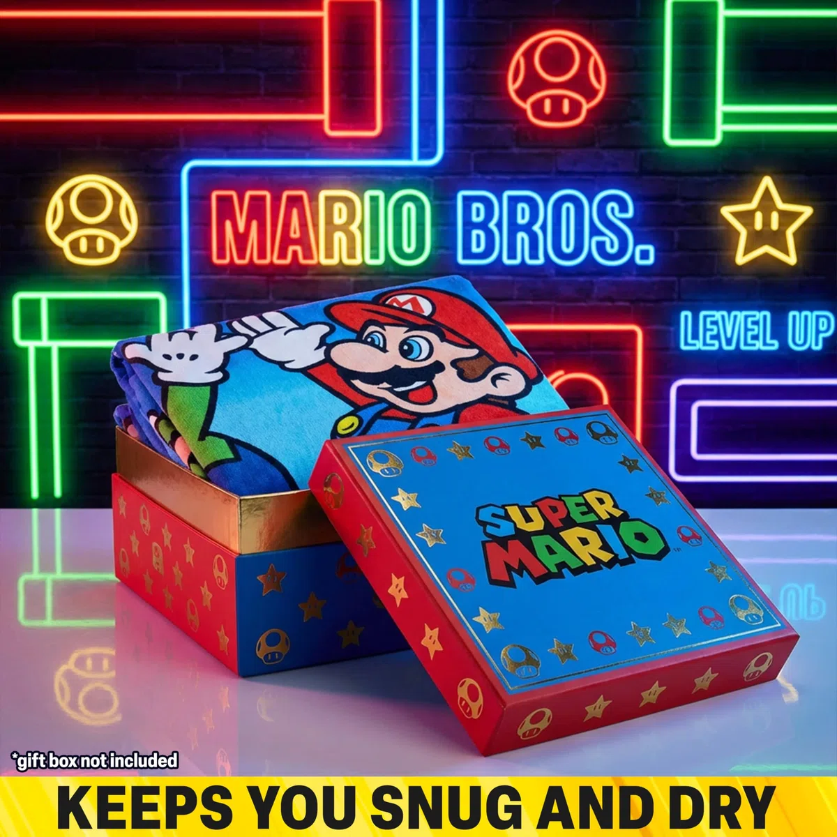Get Trend Super Mario Poncho Toalla Niño con Capucha 125x75 cm, 100% Algodón, Toalla de Baño Infantil con Capucha, Poncho para Piscina Playa y Verano, Idea de Regalo Niño (Multi Super Mario)