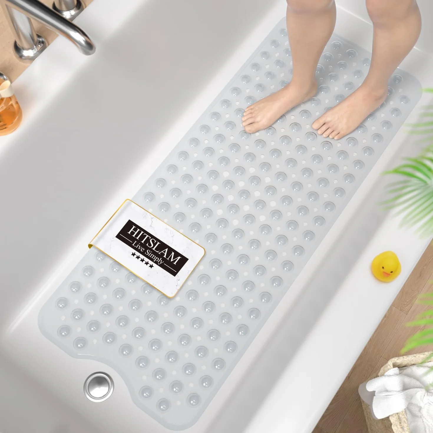 HITSLAM Alfombra de bañera Antideslizante, 101x40cm Extra Grande Alfombra Ducha Antideslizante con Ventosa, Resistentes al Moho y Lavables a máquina Alfombra baño,Transparente