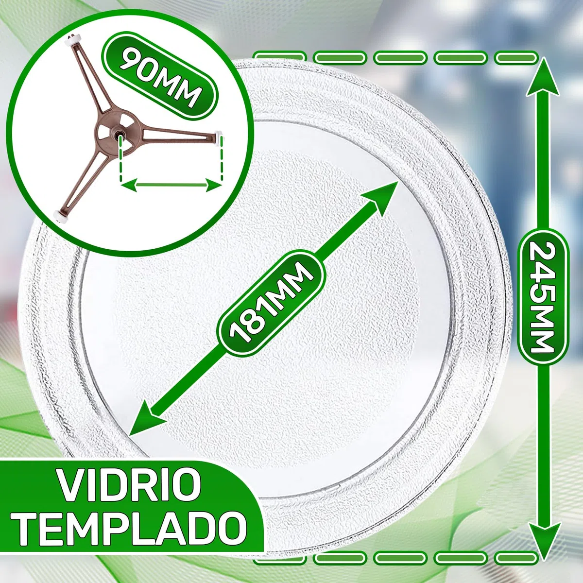 Cristal Plato Microondas Universal con un Diámetro Ø 24,5 cm tiene 3 Pies de Fijación en la Base - ONIX TECH