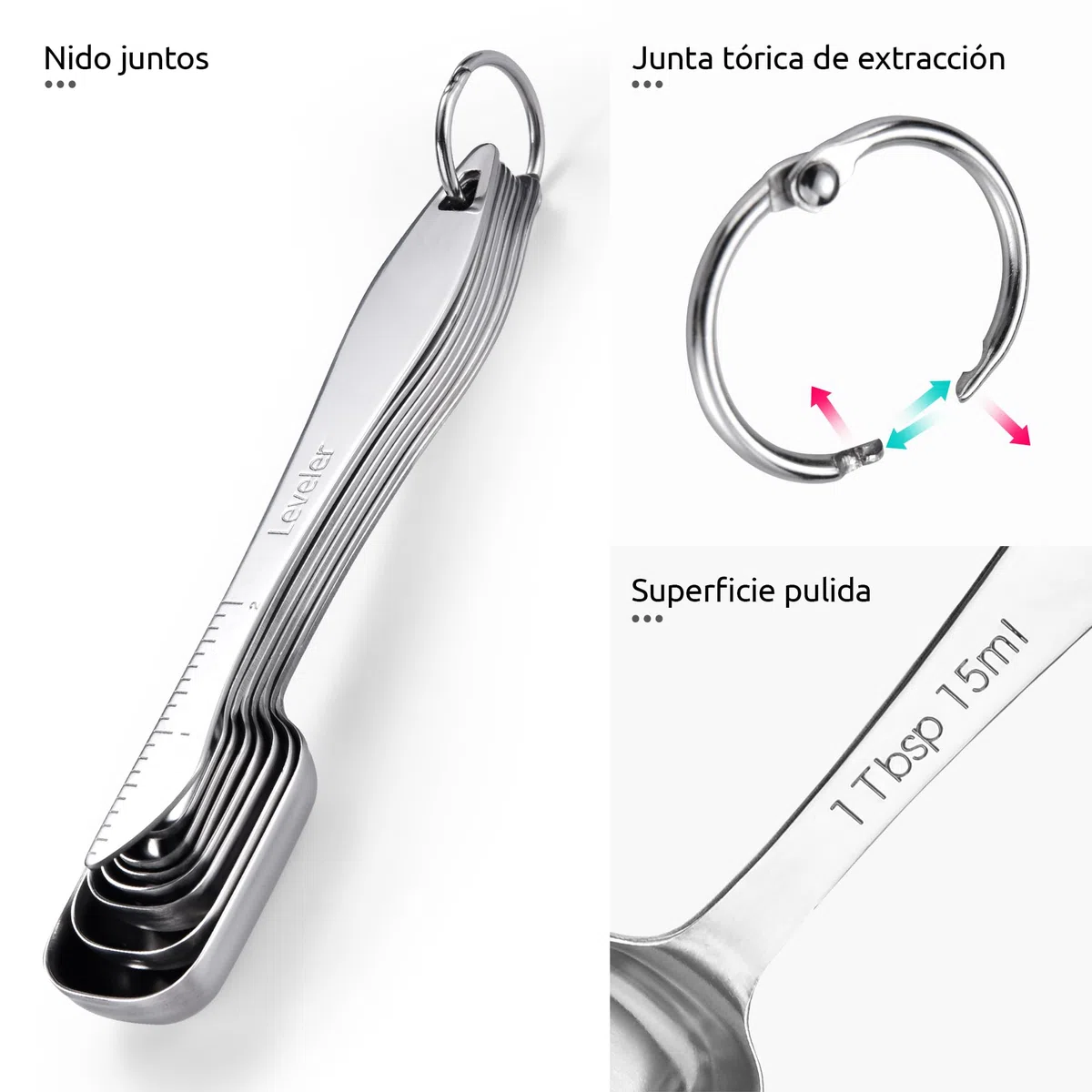 U-Taste Cucharas medidoras de acero inoxidable 18/8, cucharadita cuadrada de metal con nivelador para ingredientes secos o líquidos, cabe en tarro de especias (juego de 8, Plata)