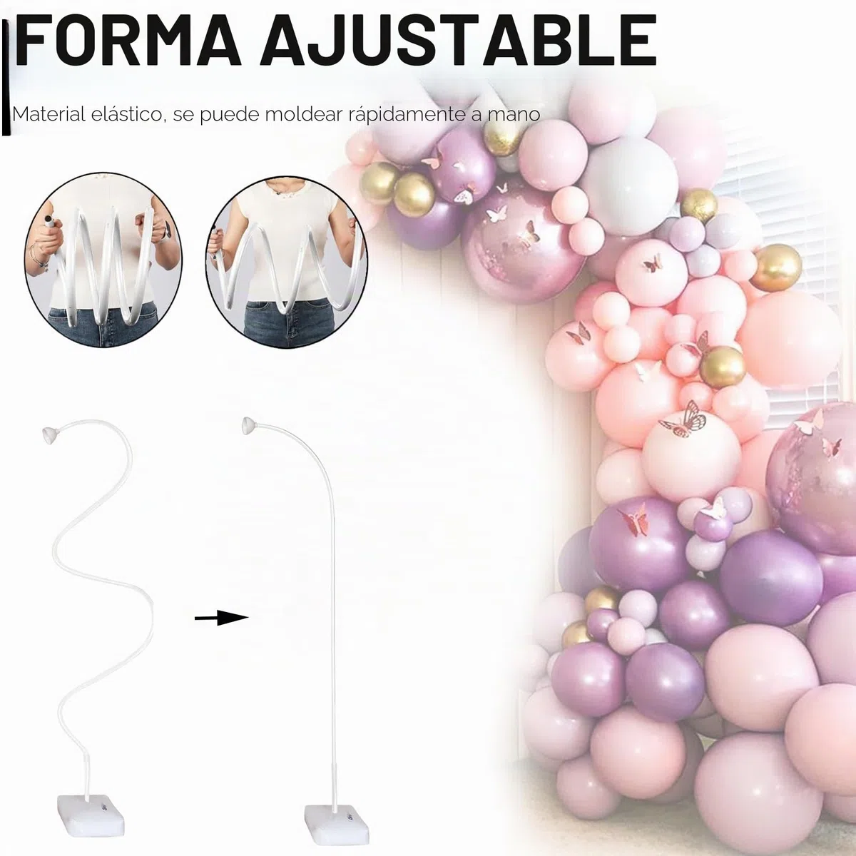 Arco de globos de 2,5 m, soporte para globos, para bodas, graduación y cumpleaños (blanco)
