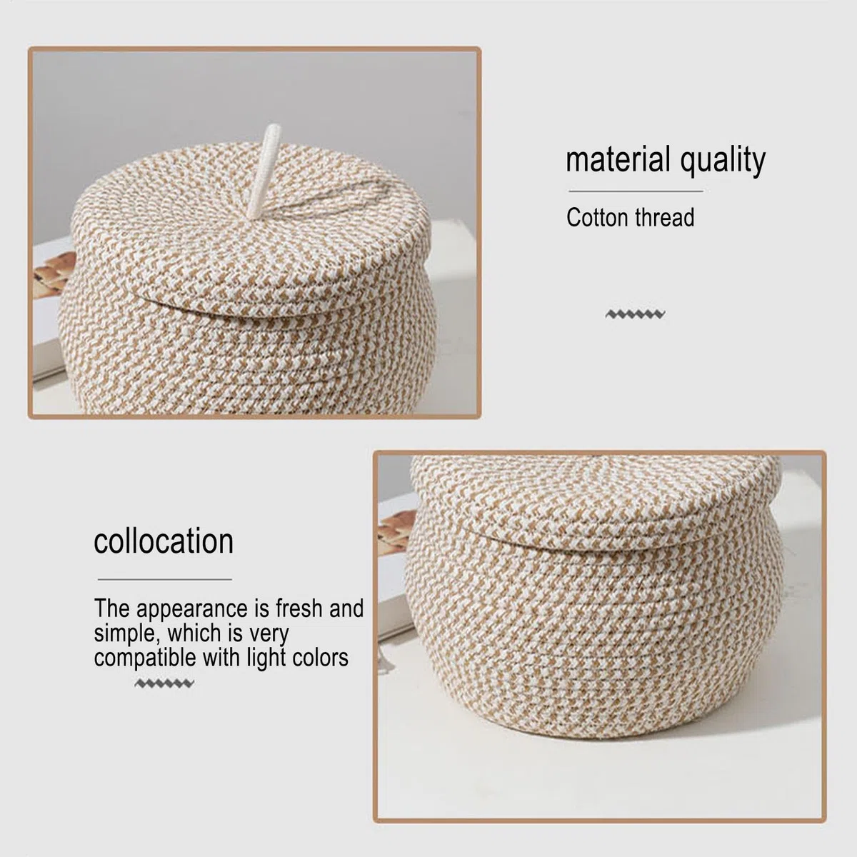 Cesta Tejida Para Almacenamiento - Pequeño Organizador Cubierto Con Tapa | Elegante cesta para mostrador para dormitorio, baño, tocador, sala de estar, oficina, perfecta para organización y de