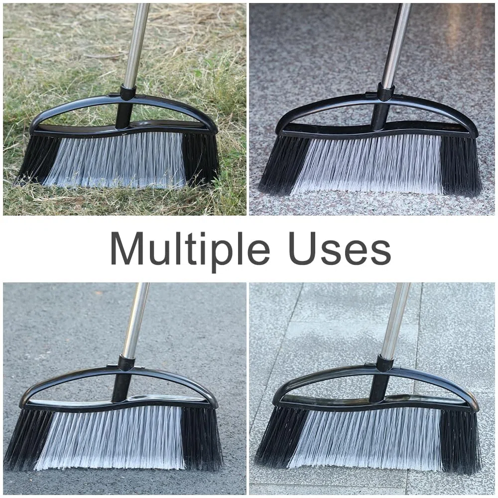 Gloffer Escoba para exteriores, 15.7 pulgadas de ancho, resistente, con mango largo, escoba angular con cerdas rígidas, barrido comercial para patio, jardín, garaje, patio (negro), OTDB-123