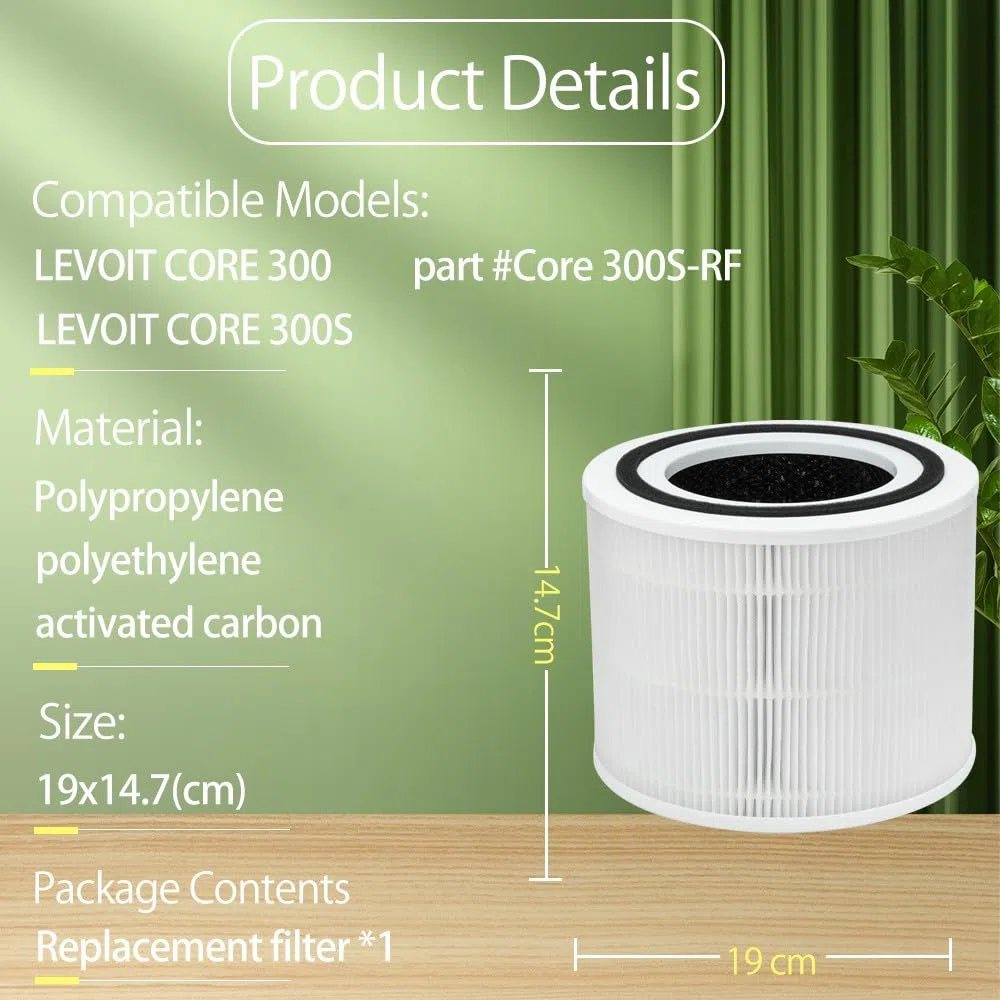 Filtro de Reemplazo para LEVOITCore 300 / 300S / P350, filtro de aire 2 en 1 True-H13-HEPA, filtración de 3 etapas, filtro de repuesto (1 pieza)