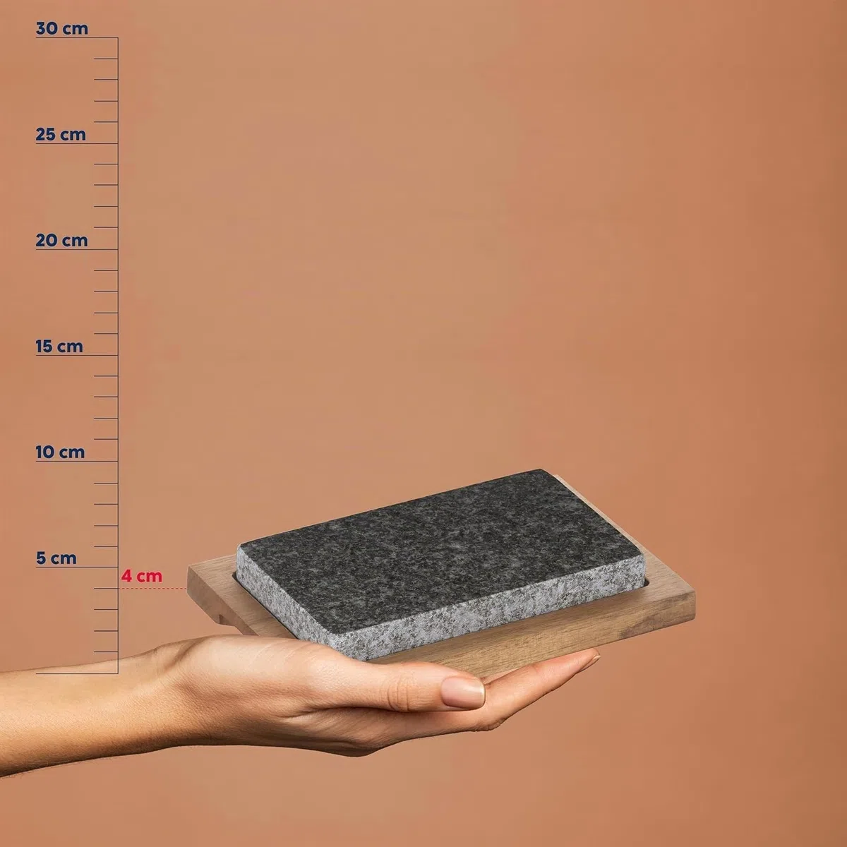 kela Piedra caliente con bandeja para servir, parrilla de piedra, tabla para filetes de piedra volcánica 24 x 16 x 4 cm, parrilla de piedra caliente, COUNTRY