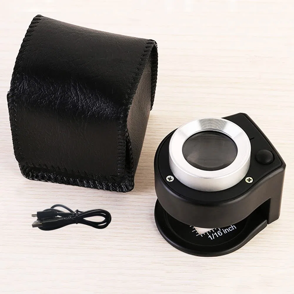 30X Lupa de monedas USB recargable 6 luces portátil Metal Ojo lupa de costura Lupa para textil herramienta de joyería óptica