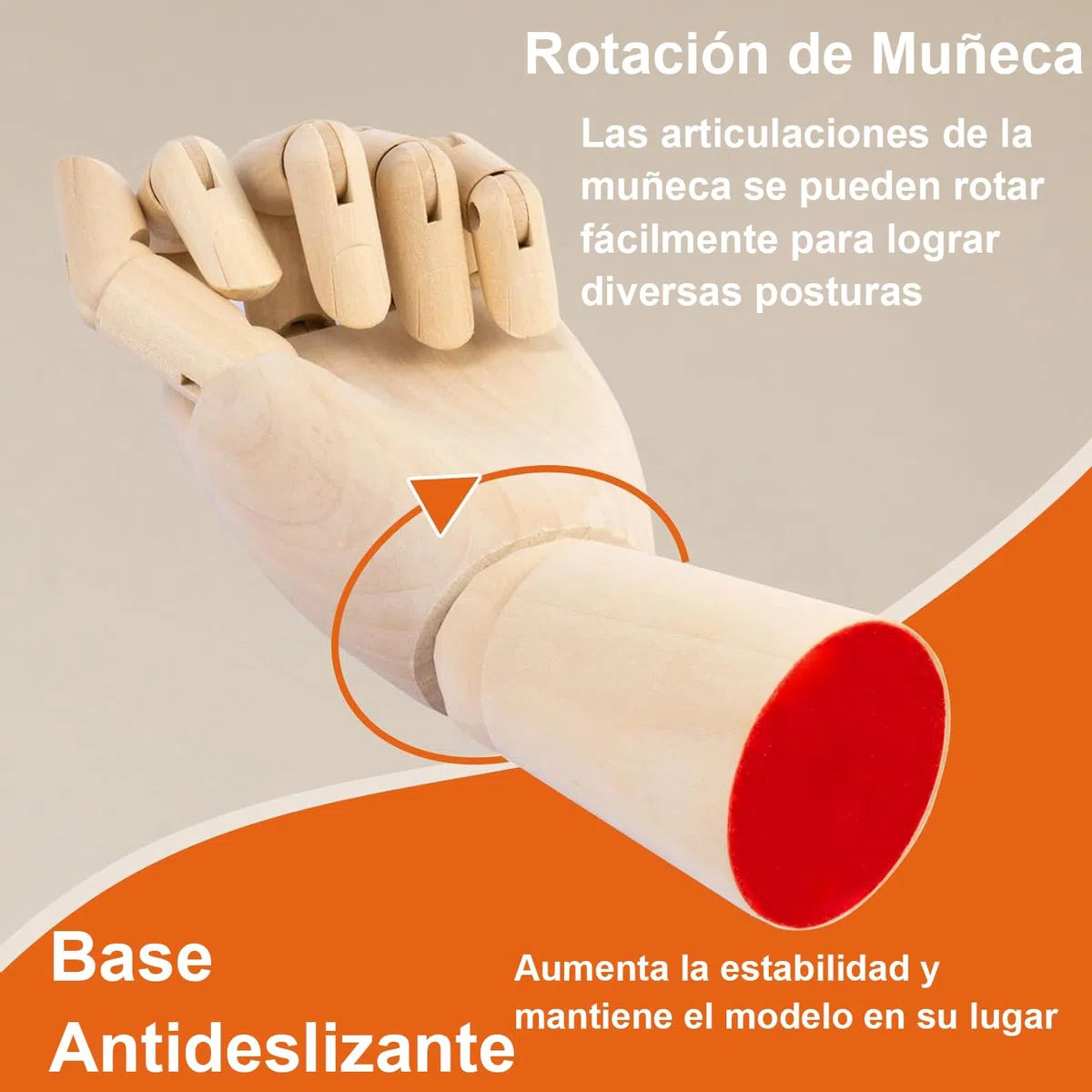 Mano Articulada de Madera Derecha 25 cm, Maniquí de Mano con Dedos Móviles, Modelo Anatómico para Dibujo Artístico, Ideal para Bocetos y Pintura