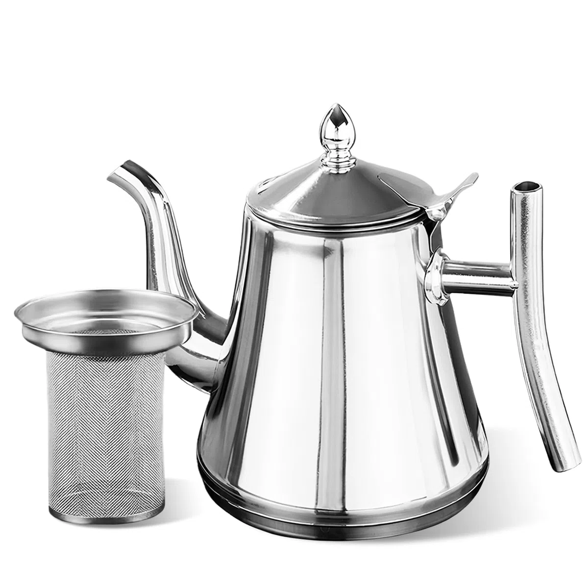 Tetera con colador, tetera de acero inoxidable con colador, jarra de doble pared con tapa, tetera de té, tetera para cocina de inducción, estufa de cerámica eléctrica de gas, 1 L