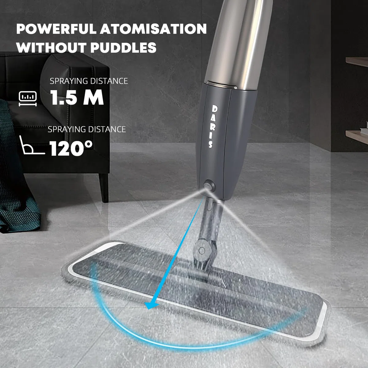 Mopa con Pulverizador, Mopa Fregona con Pulverizador, Mopas de Limpieza Suelos Spray Mop Microfibra Mopa Spray con 3 Microfibra Almohadilla Reutilizable y 360ml Botella para una Limpieza Rápida