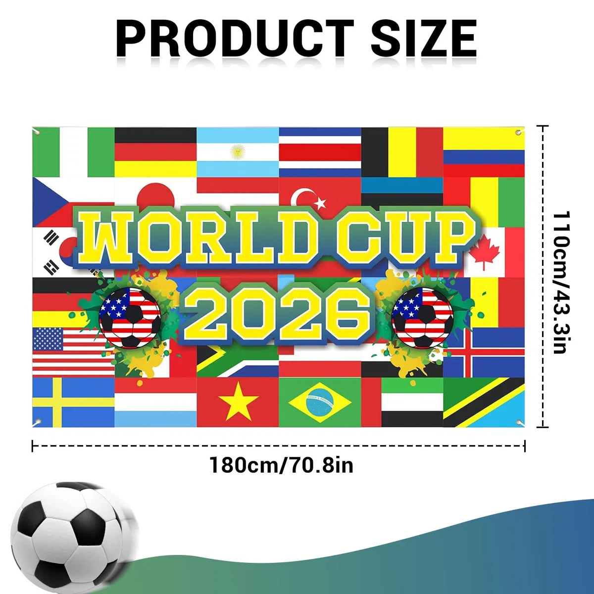 Copa Mundial de Fútbol Fondo 180 x 110 cm 2026 Decoración de Fiesta de Fútbol para Copa del Mundo Copa de la Copa de la Copa del Mundo y Decoración de Eventos