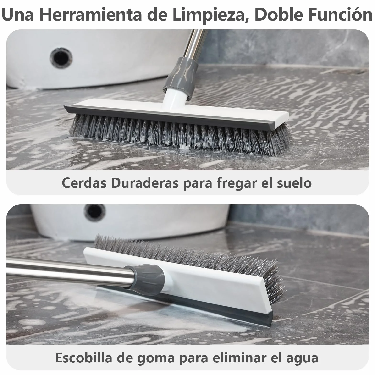Mitclear Cepillo de Limpieza de Suelo con Mango Largo(128cm), 2-en-1 Escobilla de Cerdas Rígidas con Escobilla de Goma para Limpiar Azulejos, Pavimento in Legno, Cocina, Baño, Terraza, Patio, Garaje
