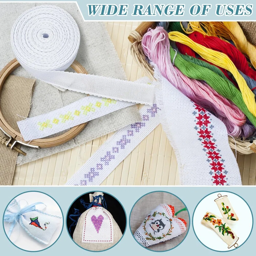 BENECREAT Banda Aida de 13.5 m X 3.5cm con Borde Blanco, Tela de Punto de Cruz para Bordar, Costura, Marcapáginas, Manualidades de Bricolaje, 0.7mm de Espesor