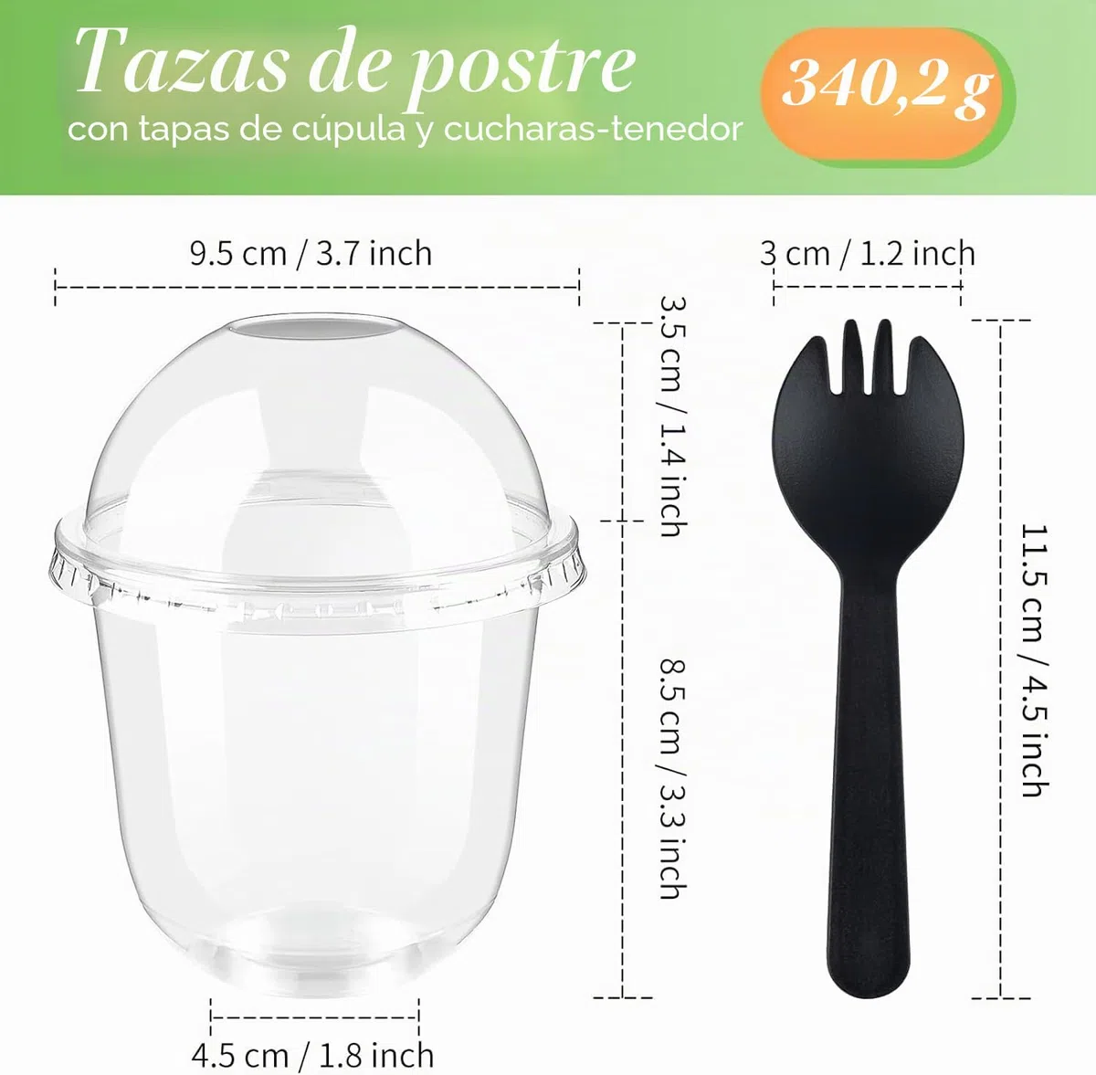 LATERN 50 Piezas Vasos de Postre de Plástico con Cúpula Tapas, 360ml Tazas de Postre Redondas Taza de Aperitivo de Parfait Transparente Tazón para Servir Reutilizable con Tenedores para Pudín Mousse