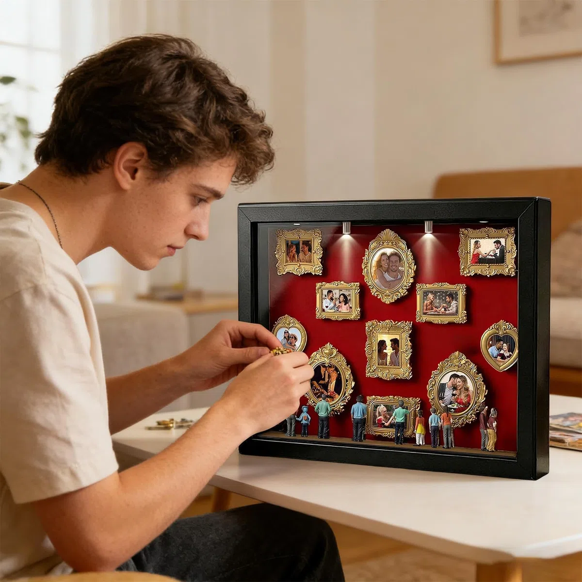 Genérico De Silueta De Mini Museo, Estuche De Fotos De Recuerdo Con Luz LED, 11 Piezas De Marcos Miniaturas Con 8 Figurillas, Para Álbumes De Fotos, Regalos De Boda Y Decoración De Habitación