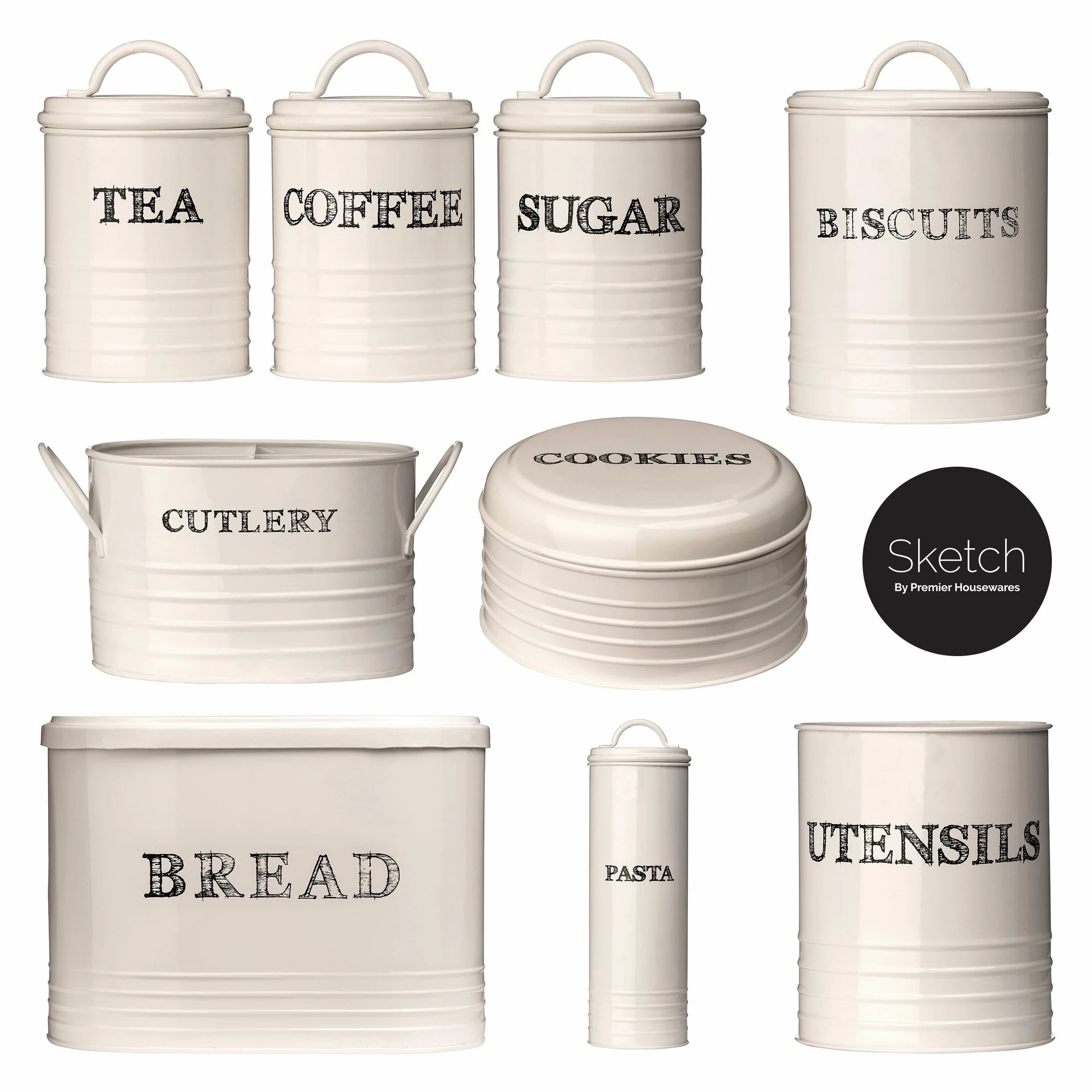 Premier Housewares Sketch Tarro para Galletas, Color Crema