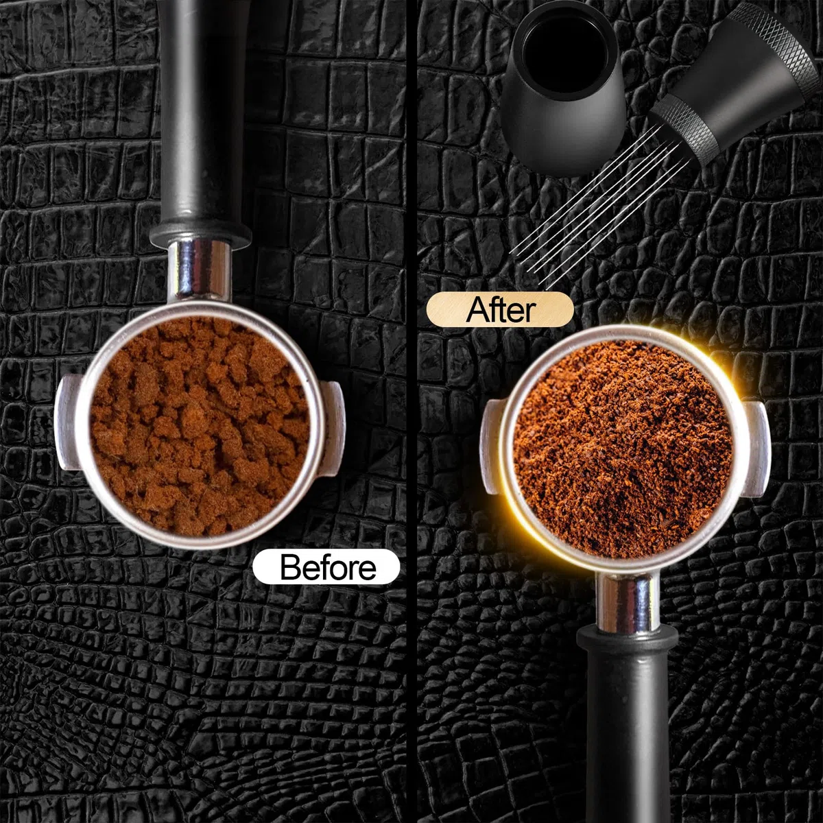 Wdt Tool, Herramienta Wdt de aluminio para espresso con 7 agujas de espresso de 0,3 mm, 10 agujas de repuesto, Herramienta Wdt de aluminio para espresso con soporte, Espumador de café espresso