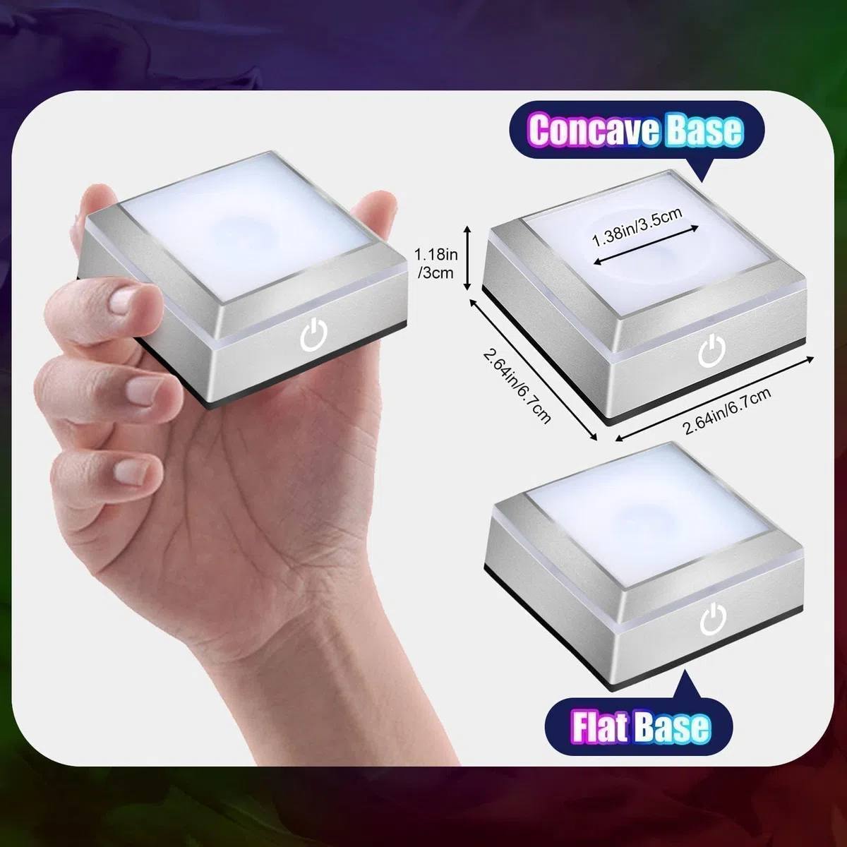 EEEKit Base LED para Cristales, 2 Paquete Soportes Cuadrados con 6 Colores para Arte en Cristal 3D Plana Base Cóncava