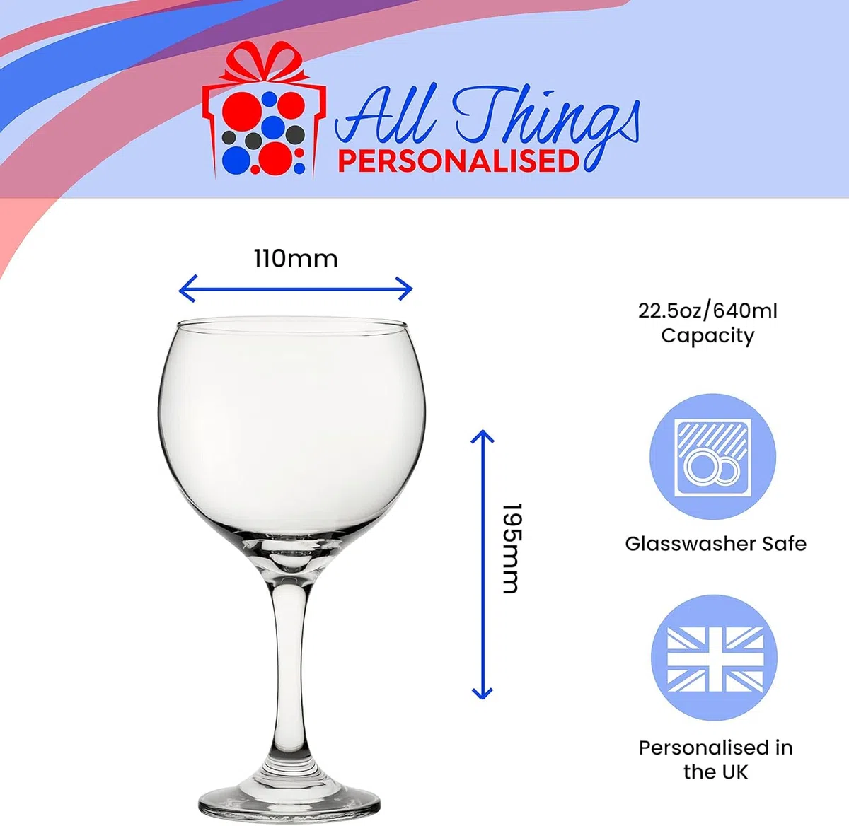 All Things Personalised Copa Gin Tonic Personalizada 640 ml - Gin Vaso Balón con Grabado Láser, Nombre y Mensaje - Diseño Copa también para Cócteles - Regalo Original Hombre y Mujer, Caja de Regalo