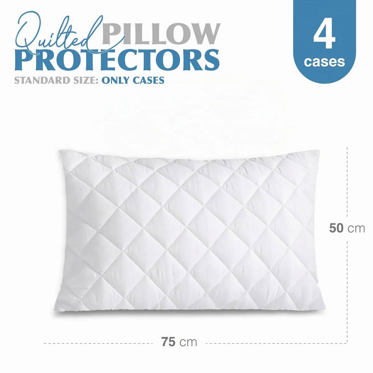 ACRALI HOME - Juego de 4 protectores de almohada acolchados con cremallera - 50x75 cm - Fundas protectoras para almohada de microfibra hipoalergénicas con cremallera, suaves, transpirables y lujosas