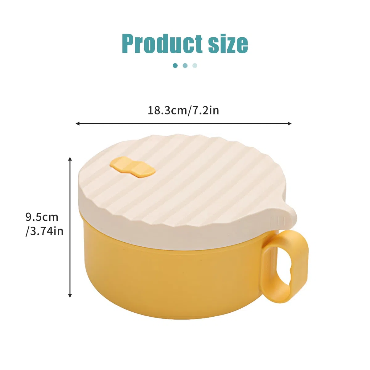 Ramen - Cuenco de acero inoxidable con palillos, 1200 ml, cuenco japonés para sopa con tapa, cuenco instantáneo, vajilla japonesa (amarillo y beige)