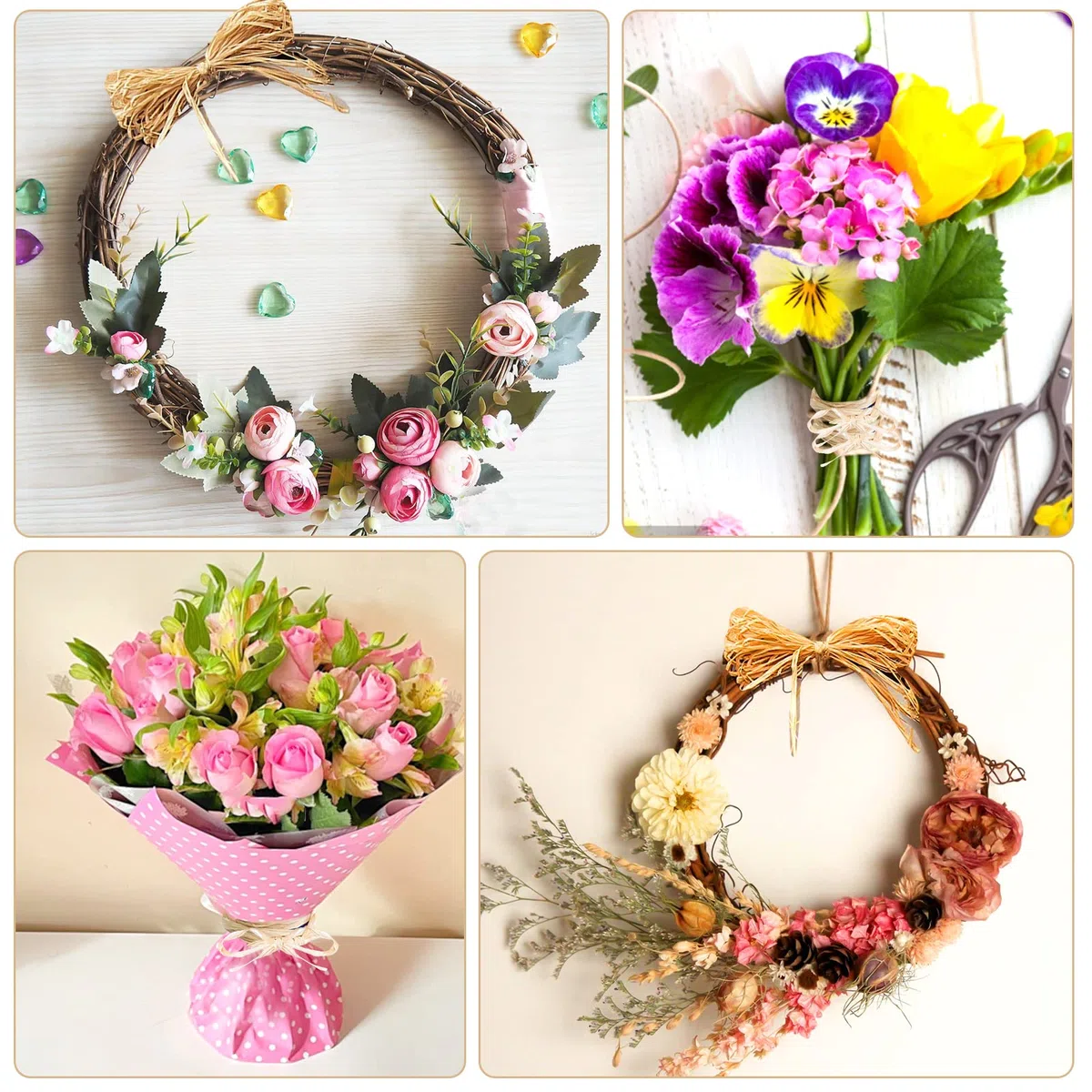 Bast Raffia Natural, Paquete de 6 Cintas, Florbast para Manualidades, Cuerda de Papel, Regalo para Floristas, Jardín, Boda, Marrón Claro