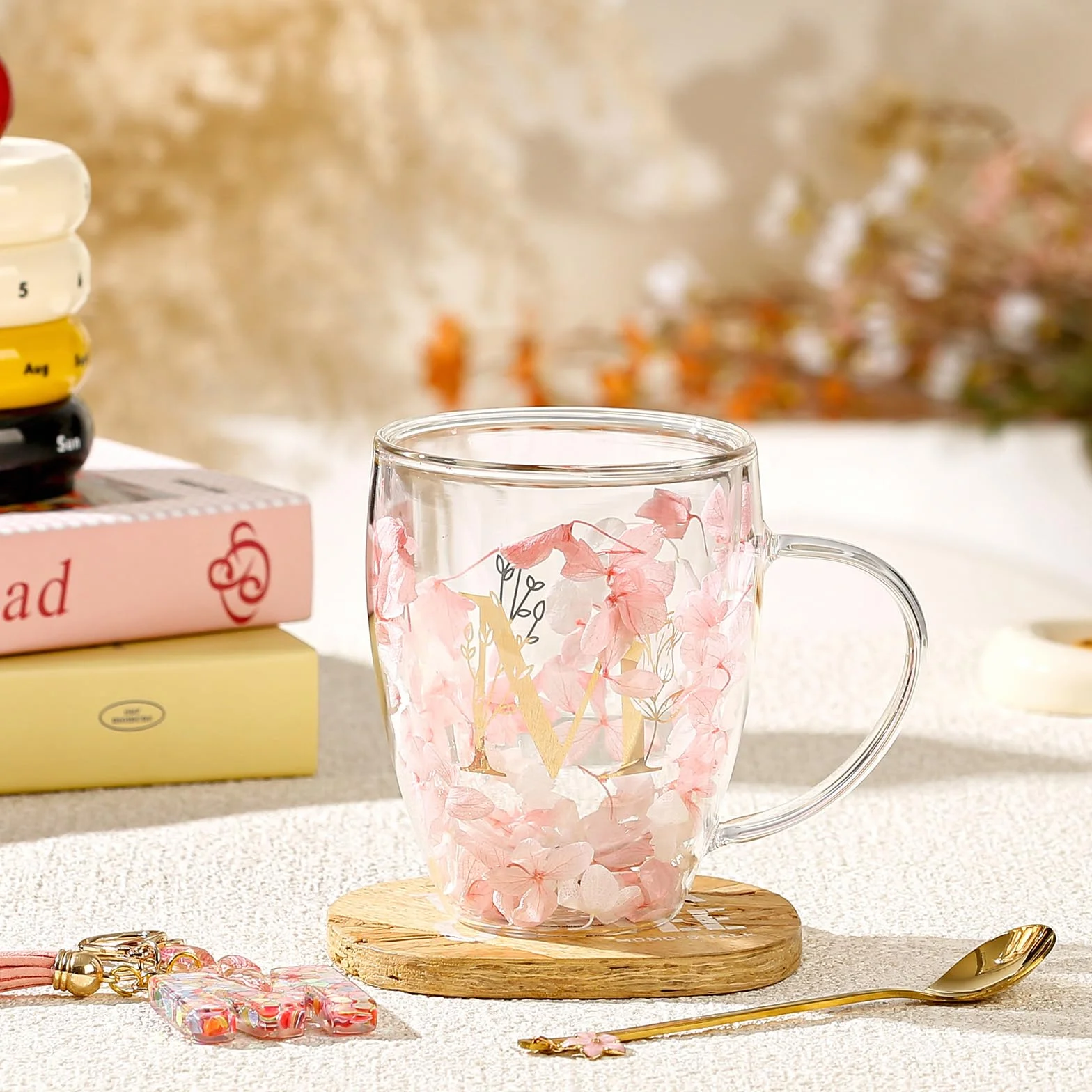 Regalos Originales para Mujer Tazas de Café Regalo Cumpleaños para Ella Tazas Te Expreso Personalizadas Regalos Boda Amistad Adorables Tazas de Vidrio Doble Pared Regalos Navidad Accesorios Rosados