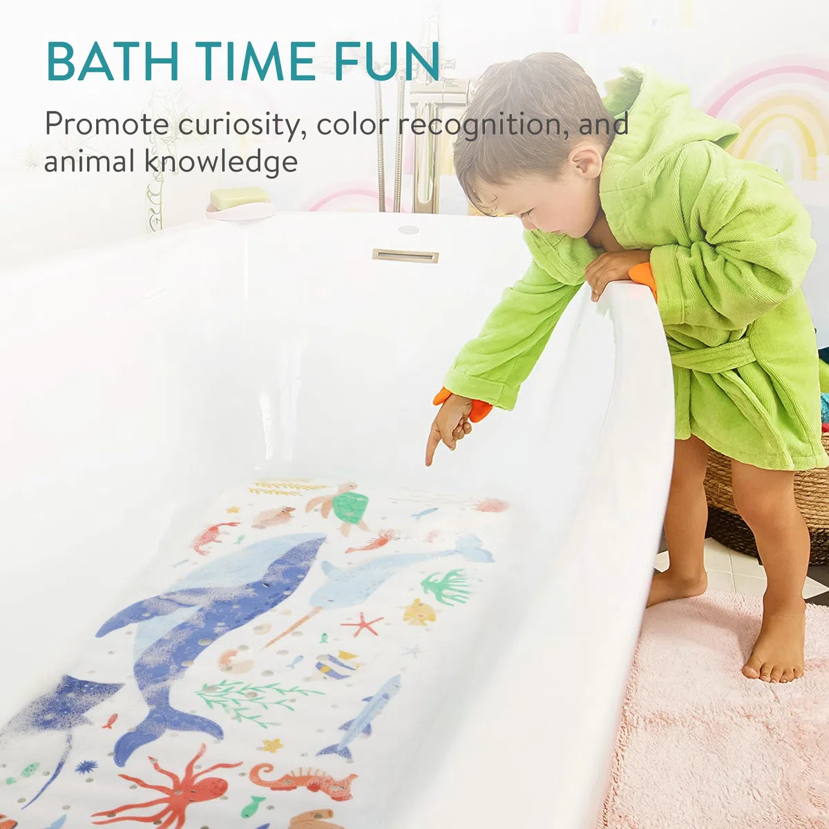 Navaris Alfombra de Baño para Niños - Alfombrilla Antideslizante de Bañera Infantil para Niños y Bebe con Motivos Naturaleza Marina - de 100 x 40 cm