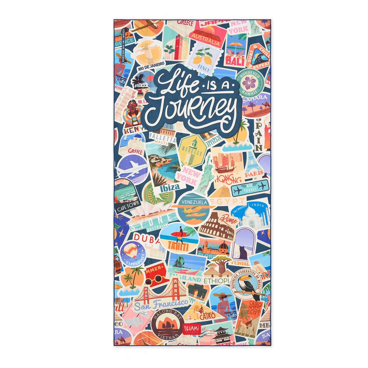 Legami – Toalla de Playa Ligera de Microfibra, compacta, Repelente a la Arena, de Secado rápido, Extremadamente Absorbente, Que Ahorra Espacio, 85 x 180 cm