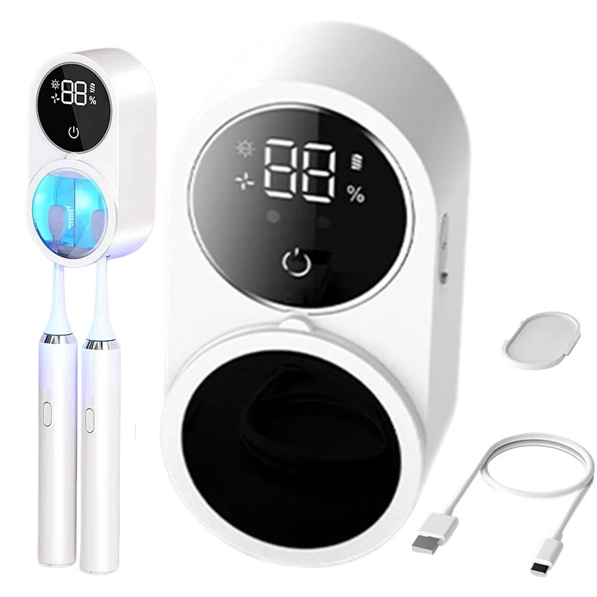 Limpiador de cepillos de Dientes Soportes de Pared para cepillos de Dientes Inteligentes con Sensor de Apertura automática Luz UVC Dual Pantalla LED desinfectante y