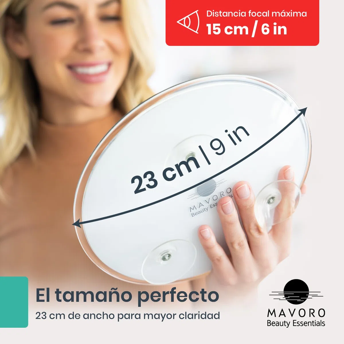 Mavoro Espejo de Aumento de 9 Pulgadas con 3 ventosas Fuertes | Aumento 5X | Espejo portátil de Maquillaje y cosméticos de Viaje (5X)