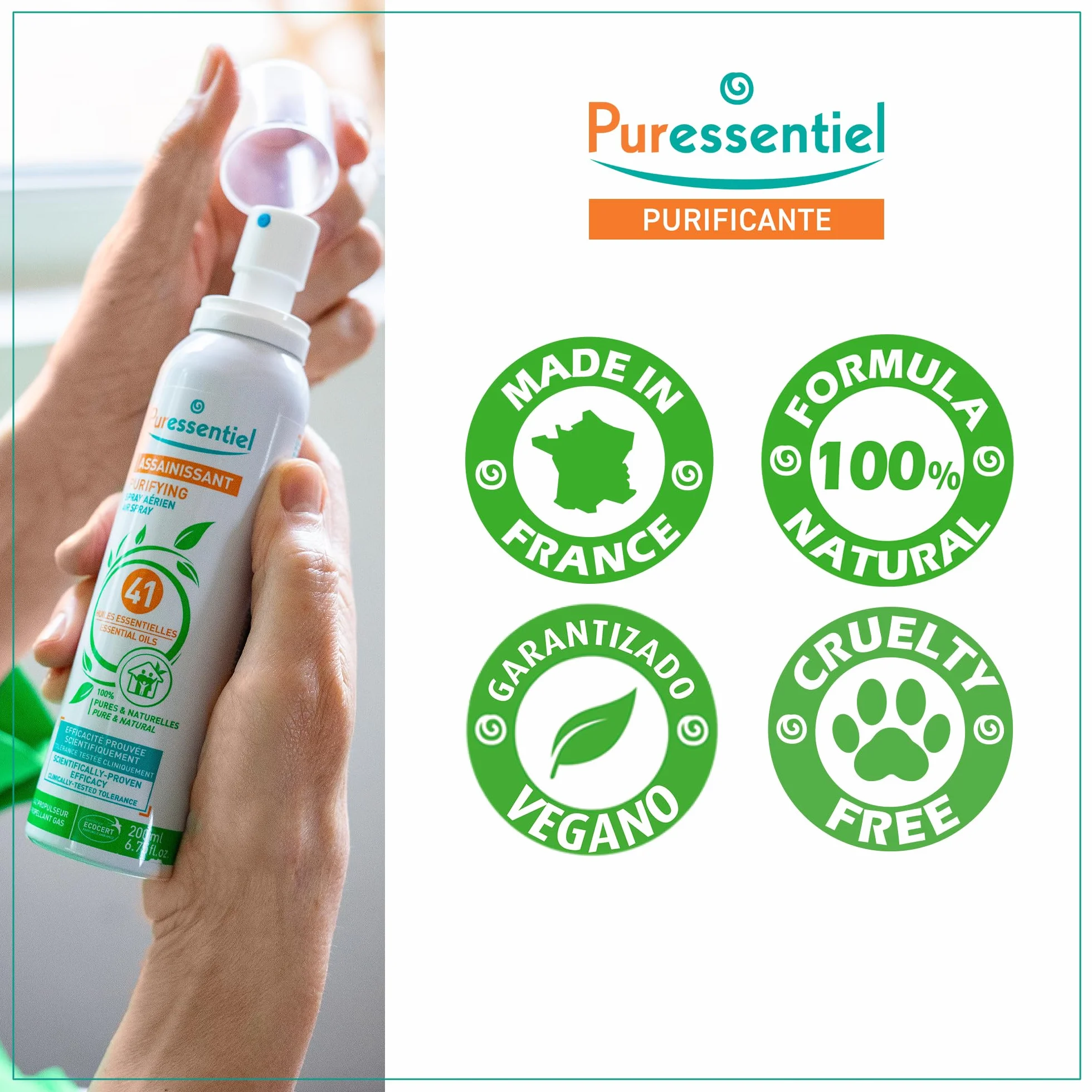 Puressentiel - Purificante - Spray Aereo Purificante con 41 Aceites Esenciales - 100% puros y naturales - Respire un aire purificado - Elimina contaminantes y malos olores - 200 ml