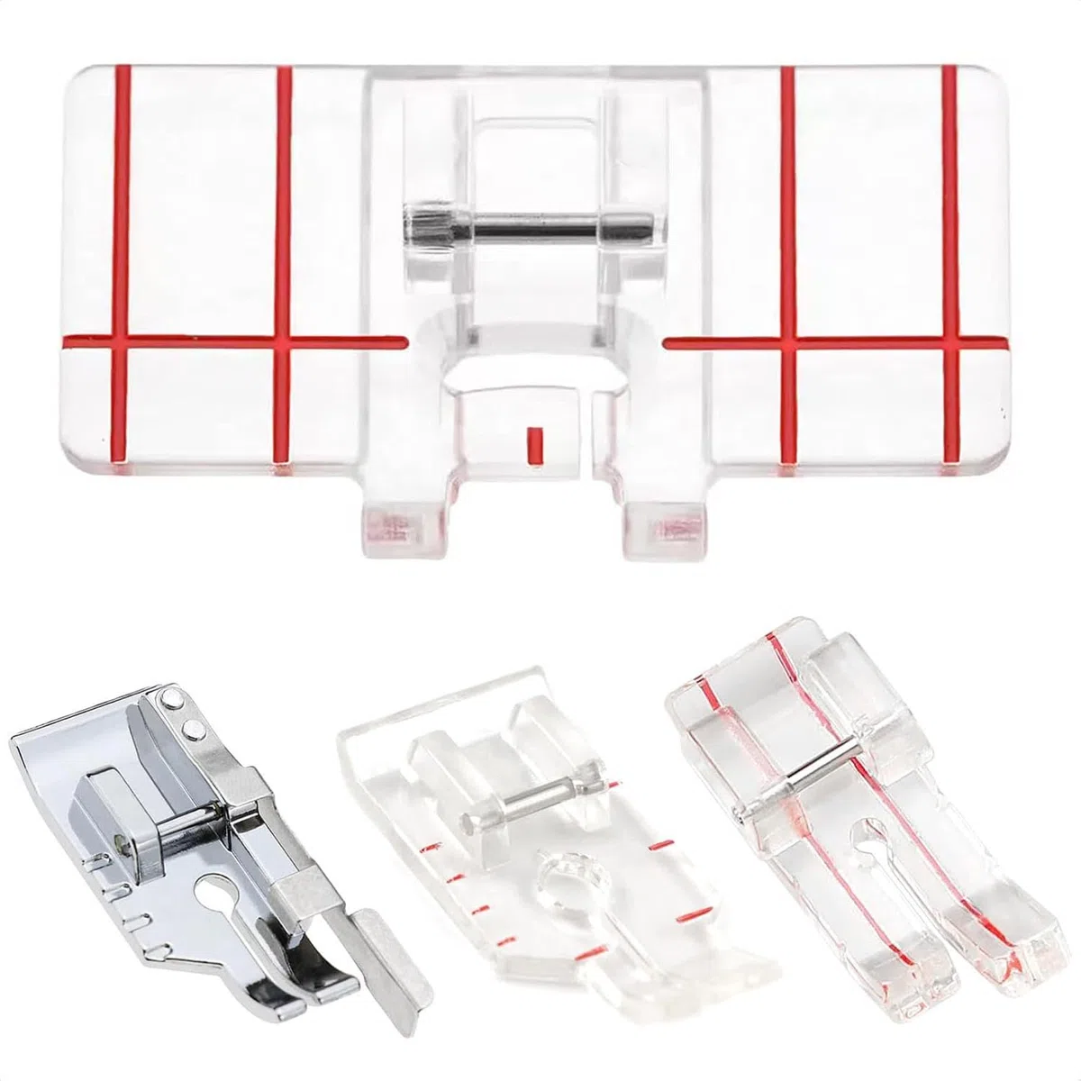 Juego de 4 prensatelas para máquina de coser, 1/4 pulgadas con acolchado guía, prensatelas de puntada guía paralela, 4 estilos para Brother Singer y otras costuras de vástago bajo