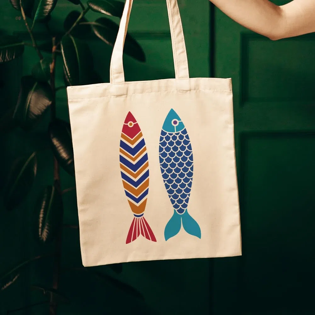 FINGERINSPIRE - 6 plantillas de pez geométrico con un pincel 29,7 x 21 cm, plantillas creativas para pintar peces con temas marinos, plantilla PET para pintar en madera, suelo, azulejos, paredes, tela