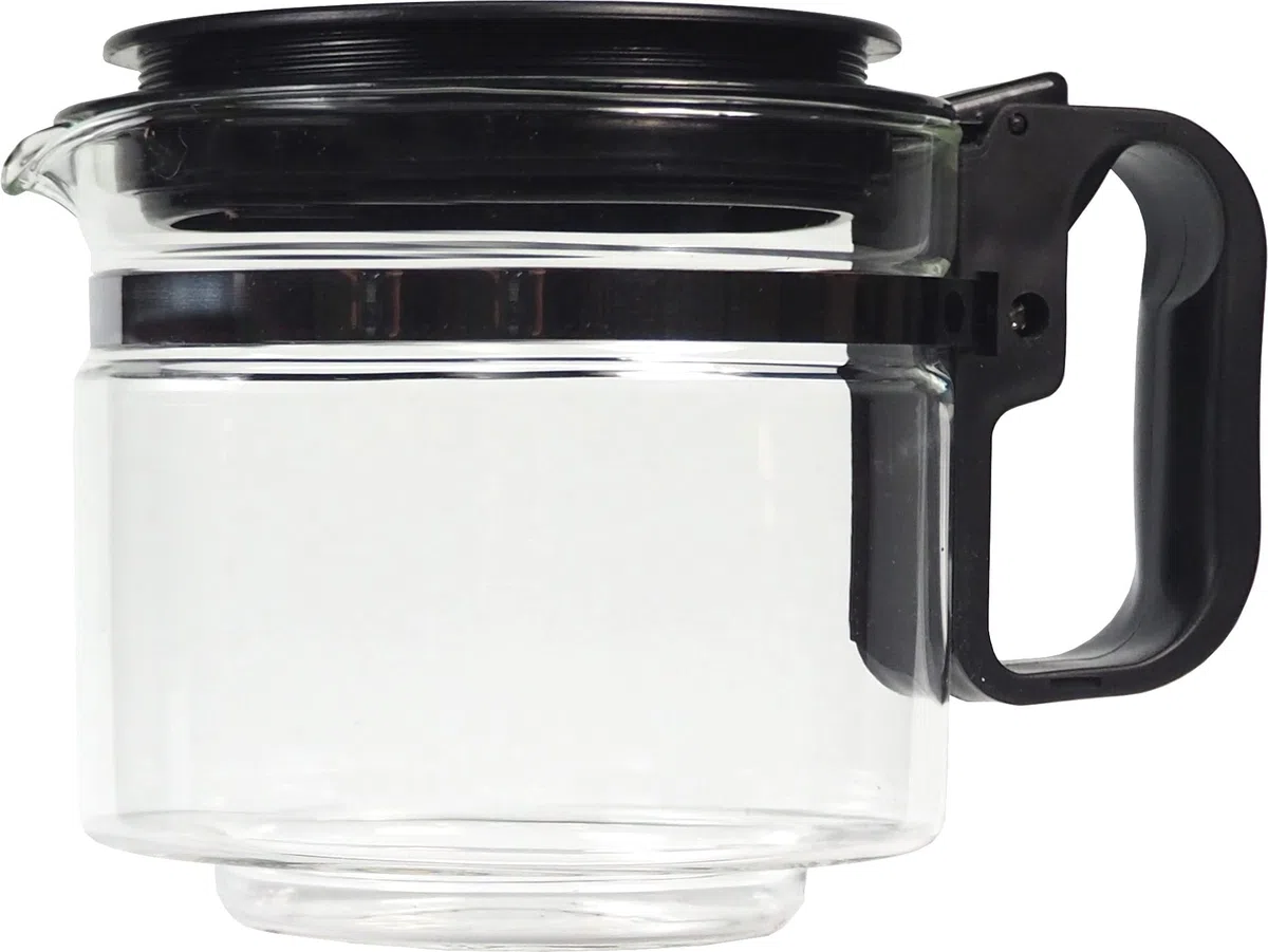 Sanfor - Jarra Cafetera Universal Grande| Jarra de Cafetera Americana o de Goteo Eléctrica | Recipiente Base 85mm, capacidad 1 Litro | Tapa Antigoteo Altura Regulable 1,30-14,5 cm | Taza de Vidrio