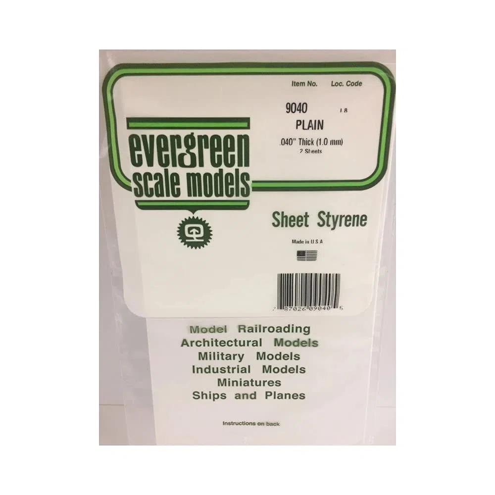 Evergreen Placa de poliestireno 9040 (Largo x Ancho), 300 mm x 150 mm, 1,00 mm, 2 Unidades, Color Blanco, S
