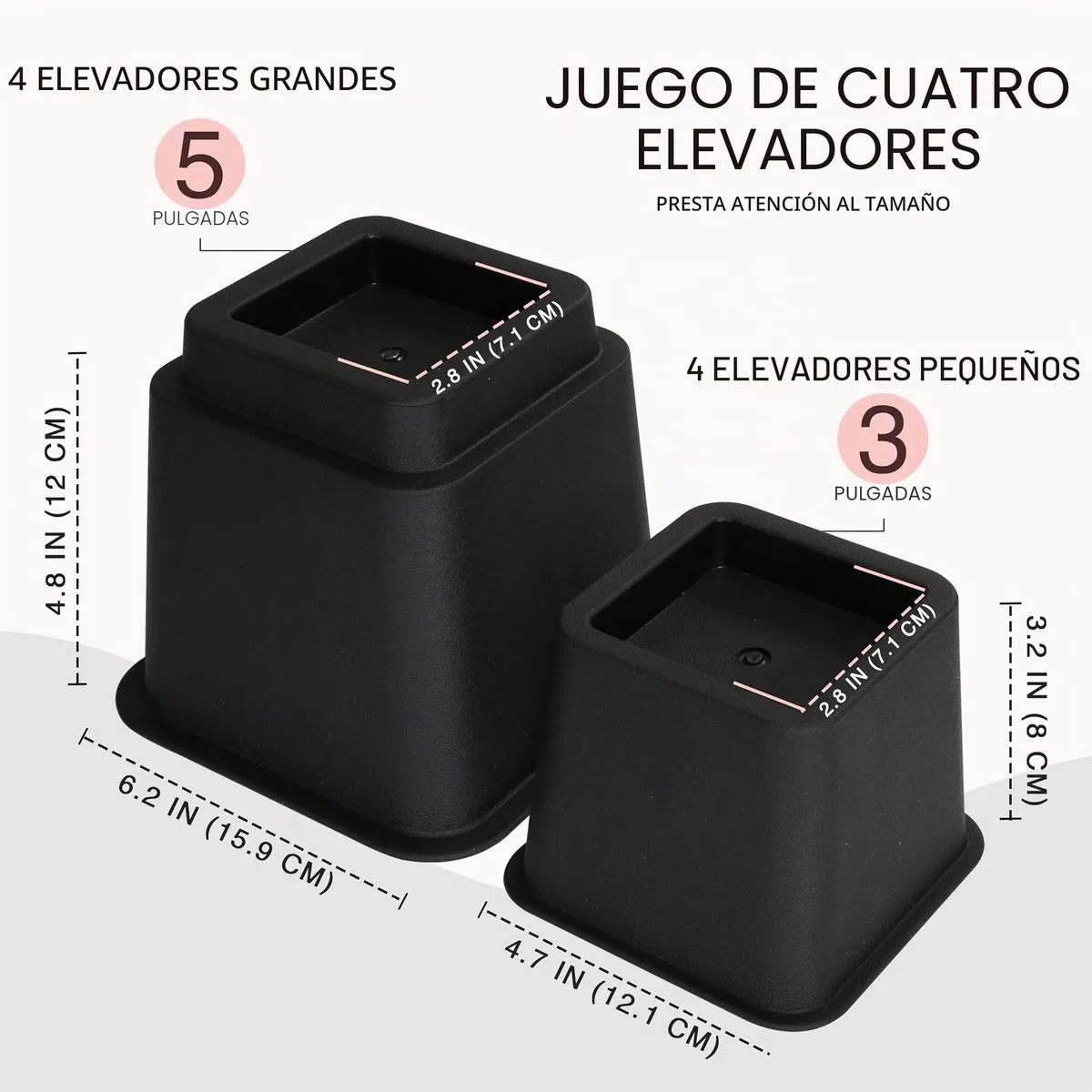 Utopia Bedding Elevadores Ajustables para Muebles de Cama (Juego de 8) - Elevación en Alturas 3, 5 u 8 Pulgadas Elevadores Resistentes para Sofá y Mesa - Soporta hasta 1.5 Libras - (Negro)