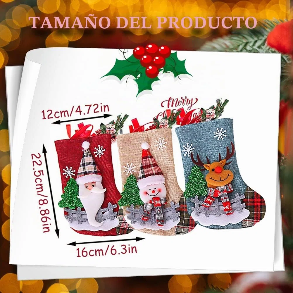 Calcetines de Navidad Chimenea, Calcetines Navidad para Colgar de Yute Personalizados Calcetines de Papá Noel Medias de Navidad, Bolsas de Regalo Calcetin Navideño para Decoracion Árbol de Navidad