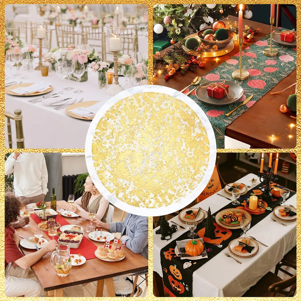 comfoyar Juego de 50 Manteles Individuales Redondo Desechables Oro, 33cm Salvamanteles Individuales de Manteles Metálicos con Malla Metálica Prensada para Comidas Bodas Cumpleaños Decoración