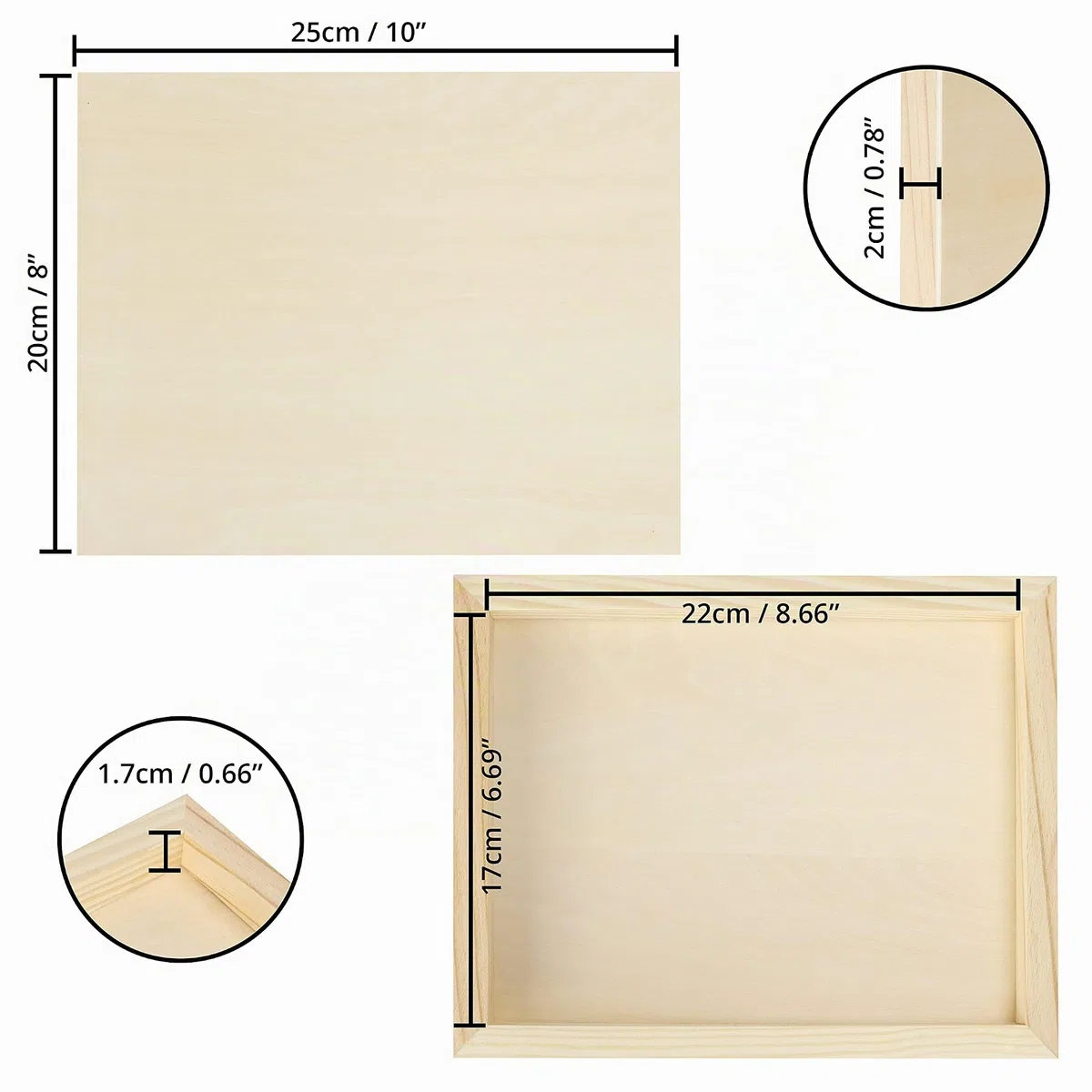 Belle Vous Lienzos para Pintar de Madera Sin Acabado (Pack de 6) - 20 x 25 cm - Tableros de Madera de Tilo para Medios Mixtos, Vertidos, Manualidades, Encáustica